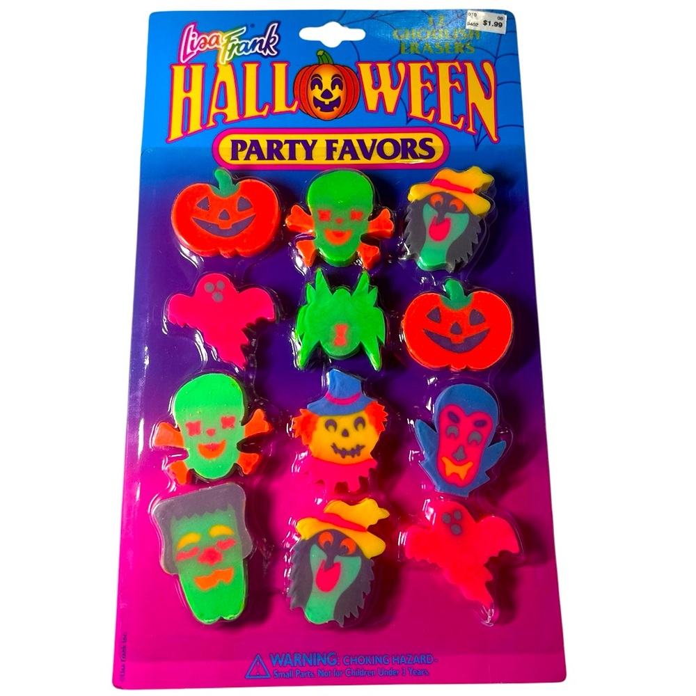 Vintage 90s Multicolor Lisa Frank 12 Halloween Ghoulish Erasers Party Favors NWT